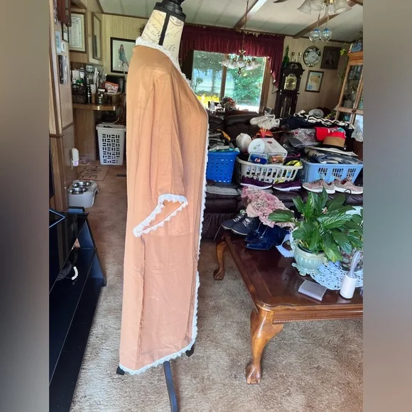 NWT LuLaRoe Womens Chloe Kimono Sz S Brown w White Lace Trim Short Sleeve NWT - Picture 9 of 16